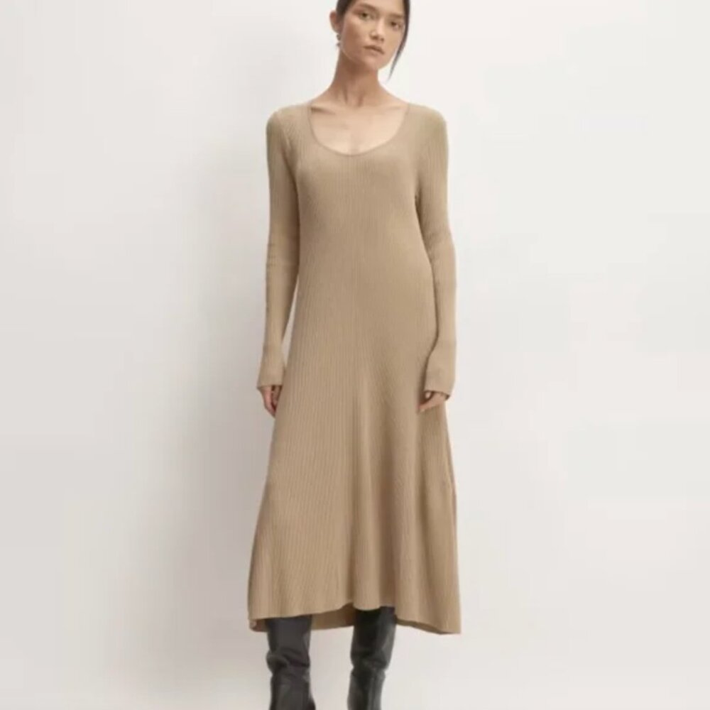 NWT Everlane The Ribbed Scoopneck Midi Dress - Burnt Sugar
